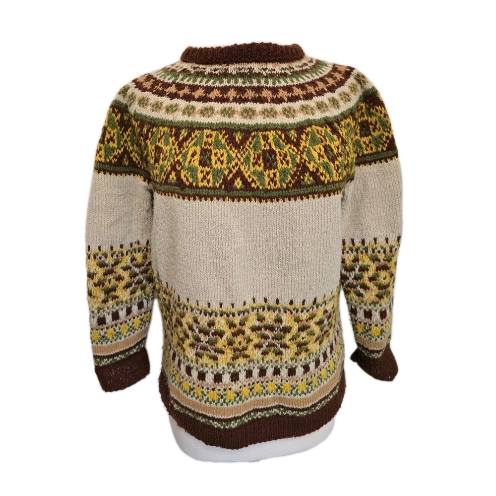 Womens Vintage Nordic Fair Isle Sweater Chunky Wool Cabin Cozy Grandpa Knit